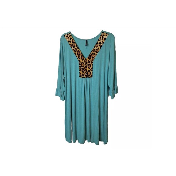 Voll Womens Tunic Tops Sz 3XL Tan Green Cheetah Print V Neck 3/4 Sleeve Lot Of 2 - Picture 4 of 15